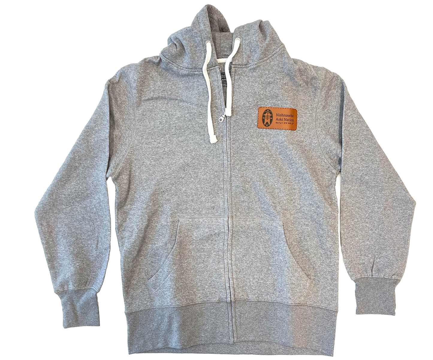 NAN Grey Zip up Hoodie Leather Patch
